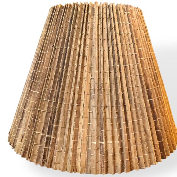 VTG MCM 60s Rattan Lamp Shade Pleated Palm Leaf Bamboo Natural Brown 15.5"Tall - Picture 2 of 16